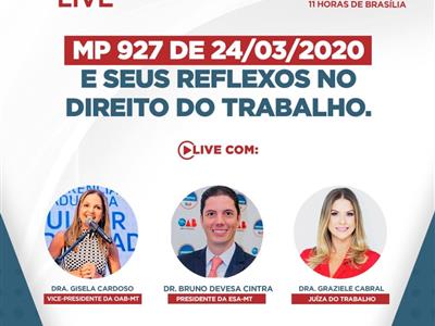 Foto da Notícia: Confira como foi a ESA Live sobre os reflexos das MPs 927 e 936 no Direito do Trabalho